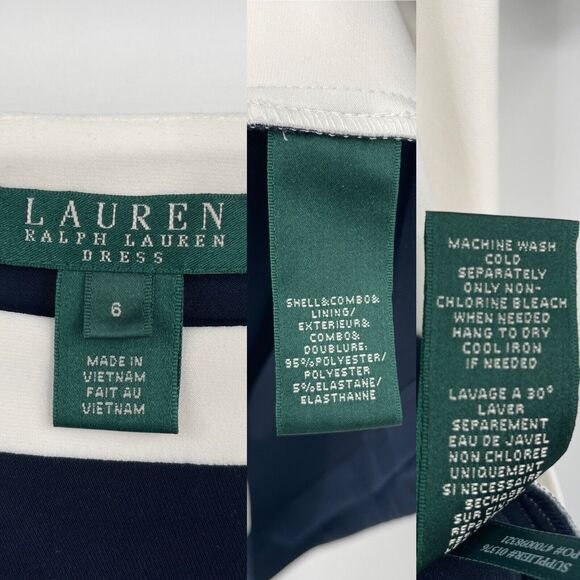Lauren Ralph Lauren Womens Dress Sz 6 Navy Ivory Colorblock Stretch Knee Length - Picture 6 of 10